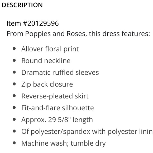 Poppies and Roses Big Girls Sz 14 Ruffle-Sleeve Floral Pleated Fit & Flare Dress - Picture 3 of 4